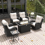LayinSun 7 Pieces Outdoor Patio Furniture Set with Fire Pit Table, Rattan Wicker Swivel Rocker Chairs Sets with Swivel Glider Chairs and Coffee Table