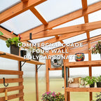 Backyard Discovery Poppy 11' x 7' Cedar Wood and Polycarbonate Walk-In Greenhouse Kit with Exhaust Fan, Windows, Hose Hook-Ups, PowerPort, Staging Shelves, Plant Hooks for Year-Round Outdoor Gardening