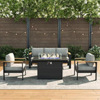 LayinSun 4 Piece Aluminum Outdoor Furniture Set with Fire Pit Table, Outside Patio Deep Seating Conversation Set with Upgraded Washable Thick Cushion