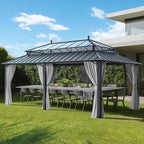 SUNJOY Kingston 20' x 12' Hardtop Gazebo with Galvanized Steel/Polycarbonate Double Roof, Curtain and Netting, Gray Aluminum Posts Permanent Pavilion Gazebo for Garden, Patio, Deck, Lawn