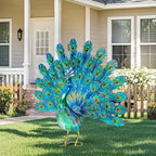 27.5in Tall Metal Peacock Garden Statue - Handmade, 3D Textured, Tail Spread Sculptures for Patio, Garden or Entryway.