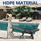 Patio Chaise Lounge Chair Set of 4, HDPE Outdoor Lounge Chairs with 5-Position Adjustable Backrest, Cup Holder and Wheels, 450lbs Capacity for Poolside Deck Backyard, All Weather Material(Gray)