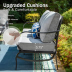 PHI VILLA 5 PCS Patio Furniture Set,Metal Deluxe Patio Set with 1 x 3 Seater Deep Seating Bench, 2 x Swivel Sofa Chairs & 2 x Metal Cushioned Ottoman, Outdoor Patio Set for Garden, Grey
