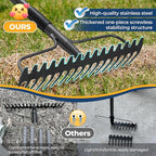 Garden Rake, 17" Extra Wide Double-Sided Head, 63" Heavy Duty Lightweight Stainless Steel Leaf Rake for Leveling Lawn, Loosening Soil, Leaf Cleanup, Soil Prep, Landscaping, Spread Mulch Fast
