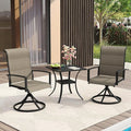 VICLLAX 3 Pieces Small Patio Table and Swivel Chairs for 2, All Weather Patio Dining Set, Black Tabletop and Mixed Brown Fabric