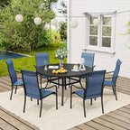 VICLLAX Outdoor Patio Round Dining Table, 47.2"x 47.2" Spliced Metal Tabletop with Storage Shelf for Deck Lawn Garden Backyard, Black