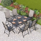 PHI VILLA Patio Dining Set for 6, Outdoor Dining Table and Chairs Furniture Set with Adjustable Foldable Patio Dining Chairs (Gray) & Metal Steel Table for Garden