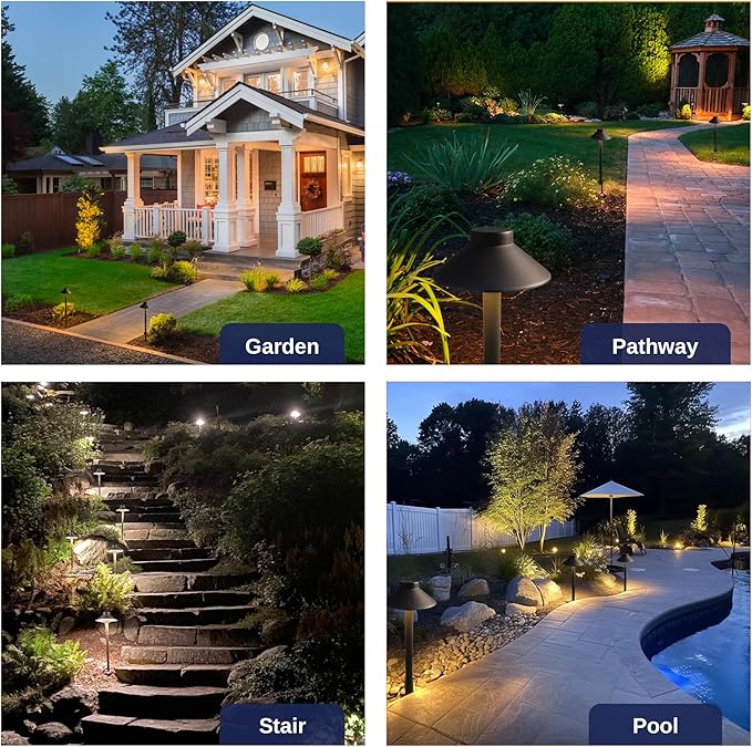 Gardenreet Brass Low Voltage Pathway Lights - 12V Landscape Path Lights Wired, LED Walkway Light Waterproof IP65, Hat Shaped ‎Classic Bronze for Outdoor Entrance Garden G4 Bulb Not Included (6 Pack)