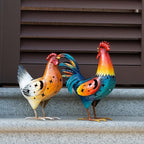 Natelf Solar Rooster Hen Yard Decorations Outdoor Metal Yard Decor Animal Chickens Yard Art for Garden Decor, Lawn Ornament for Porch Backyard Patio Coop Kitchen, Housewarming Gift, Set of 2