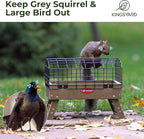 Kingsyard Squirrel Proof Ground Bird Feeder for Outdoors - Recycled Plastic Platform Feeding Station, Fly-Through Metal Caged Wild Bird Feeder for Small Birds, 5 LBS Large Capacity, Brown
