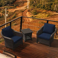 Vista Vibe Outdoor Rattan Chairs Set of 2 with with Coffee Table, All-Weather Patio Conversation Furniture Set with Washable Cushions &Hand-Woven PE Rattan, Garden, Bistro, Deck, Yard (Navy)