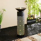 Glitzhome Modern Black Metal Cutout Water Fountain - 36'' Outdoor Bird Bath Fountain with LED Light & Pump - Freestanding Waterfalls Garden Fountains for Patio Backyard Porch Patio Decor