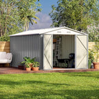 Patiowell 12 x 8 FT Outdoor Storage Shed, Steel Shed Storage House with Design of Lockable Doors, Utility and Tool Storage for Garden, Patio, Backyard, Outside use, Gray