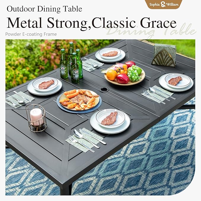 Sophia & William Swivel Patio Dining Set for 6, Outdoor Table and Chairs, Removable Seat Cushions, 64" Black Patio Dining Table