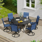 VICLLAX Outdoor Patio Round Dining Table, 47.2"x 47.2" Aluminum Tabletop with Storage Shelf for Deck Lawn Garden Backyard, Black
