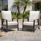 Outdoor Patio Furniture - 2 Pcs Armchair, All-Weather Wicker Outdoor Conversation Set with 4.72" Olefin Thick Cushions for Deck, Porch, Balcony, Backyard, Beige