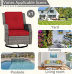 Swivel Patio Chair Outdoors - 360 Degree, Glider Chair with 3.5" Olefin Fabric Cushions (Mixed Grey Rattan/Red)