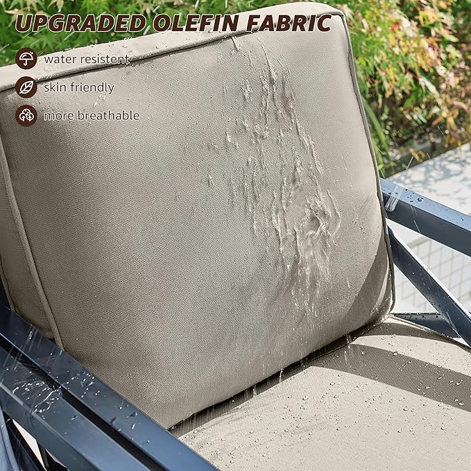 NATURAL EXPRESSIONS Outdoor Patio Furniture 4 Pieces Set, Modern Patio Conversation Sets, Outdoor Sectional Metal Sofa with 5.5 Inch Cushion and Coffee Table,Shale
