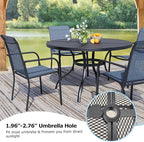 5 Pieces Round Dining Table Set for 4, Patio Dining Set Includes 4 Blue Stackable Patio Chairs and 1 Black Mesh Round Table, Patio Furniture Sets with Sling Support for Outside, Garden