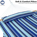 2 Person 12FT Hammocks for Outside, Double Quilted Fabric Outdoor Hammock with Spreader Bar, Large Removable Pillow, Storage Pockets, Carabiners, Max 475 lbs Capacity (Catalina Beach)