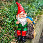 Garden Gnome Statues with Bird Resin Sculpture Gnome Sitting on The Stump Outdoor Statues for Outdoor Garden Decor