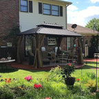 YOLENY 10'x13' Hardtop Gazebo with Galvanized Steel Double Roof, Pergolas Aluminum Frame, Netting and Curtains Included, Metal Outdoor Gazebos for Garden, Patios, Lawns, Parties