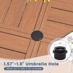 DIFY 47.2" Round Outdoor Patio Dining Table for 6, All-Weather Metal Steel Slatted Patio Table with 1.57" Adjustable Umbrella Hole, for Lawn Garden Porch Backyard, Walnut