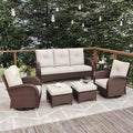 6 Pieces Patio Furniture Sets, Wicker Rattan High Back Outdoor Swivel Rocking Chairs Set with 3-Seat Couch, Ottomans and Side Table