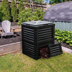 Goplus Compost Bin, 80 Gallon (300 L) Large Outdoor Composting Box w/Top Flip Latch-on Lid, Bottom Exit Door, BPA Free Material, Grass Food Trash Composter Barrel for Garden Yard (Black)