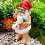 Mood Lab Garden Gnome with Unicorn - Funny Gnome Statue - 9 Inch Tall Lawn Figurine - for Outdoor or House Decor