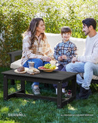 SERWALL HDPE Patio Conversation Set, 6-Piece Sectional Outdoor Furniture Set, All Weather Outdoor Couch Set Patio Furniture Set for Deck, Lawn, Black Frame with Khaki Cushion
