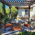 PURPLE LEAF Patio Dining Set Cast Aluminum 7-Piece Patio Furniture Set with 6 Dining Armchairs and 47" Round Table, 6 Cushions Included, for Lawn Yard Garden, Lattice Brick Red Outdoor Dining Set