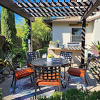 PURPLE LEAF Patio Dining Set Cast Aluminum 7-Piece Patio Furniture Set with 6 Dining Armchairs and 47" Round Table, 6 Cushions Included, for Lawn Yard Garden, Lattice Brick Red Outdoor Dining Set