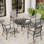 Patio Table and Chairs Set of 4, All-Weather Breathable Textilene Patio Chair with Gourd-Shaped Armrests, 42x42 Round Table with Umbrella Hole, 5 Pcs Metal Frame Patio Dining Set