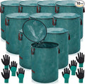 10 Pcs 72 Gallons Yard Waste Bags with Lid and 4 Pairs Gardening Coated Gloves Leaf Bags (h30" x D26") 4 Handles Large Waste Container for Lawn Yard Weed Leaf