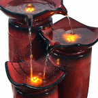 Teamson Home 3 Tiered Floor Water Glazed Pots Fountain with LED Lights and Pump for Outdoor Patio Garden Backyard Decking Décor, 20 inch Height, Gradient Red