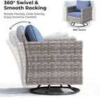 ovios 9 Pieces Patio Furniture Set, Outdoor Wicker Sectional Sofa with 42" Firepit Table Swivel Chair, Modern Modular Deep Seat Rattan Couch Conversation Sets, Denim Blue