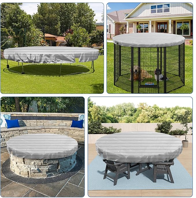 ECOOPTS 17 ft Round Pool Cover for Above Ground Pools, Swimming Pool Cover Protector Winter Safety Cover (Gray White Stripes)