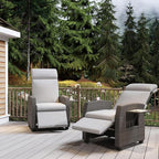 Indoor Outdoor Wicker Recliner Chair with Flip-Up Table Air Pump 155° Lay Flat, Adjustable Wicker Lounge Recliner Chair with Independently Backrest and Footrest