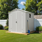 Greesum 6x6FT Plastic Outdoor Storage Shed with Floor, Resin Sheds with Lockable Double Door, Window & Vents, All-Weather Tool Sheds for Garden, Backyard, Patio, Light Gray