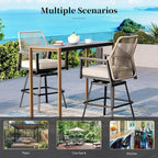 Outdoor Swivel Bar Stools Set of 4, Rattan High Top Patio Chairs with Waterproof Cushion and Armrest, All-Weather Bar Height Furniture for Outside Patio Balcony and Pool, Beige