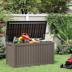 150 Gallon Resin Deck Box, Large Indoor and Outdoor Storage Box, Weatherproof and UV Resistant Outdoor Storage Box with Built-in Steel Beams for Patio, Cushions, Pool Supplies