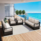 Outdoor Patio Furniture Set, 4-Piece Aluminum Patio Conversation Set All-Weather Metal Outdoor Sectional with 6 Inch Thick Cushions, Deep Setting for Garden, Outside and Porch