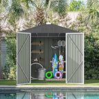 Furniwell 6x8 FT Outdoor Storage Shed, Metal Garden Sheds Outdoor Storage House with Single Lockable Door for Backyard Patio Lawn, White