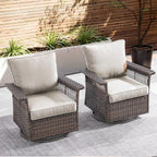 Outdoor Swivel Glider Chairs Set of 2 - Hollow Widen Armrests Wicker Patio Furniture Set, Comfortable High Back Outside Swivel Rocker for Balcony Porch Deck and Yard - Brown/Beige