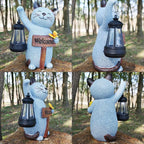 Juegoal Garden Statue Solar Cat Figurine with Lantern, 10" Resin Kitten Outdoor Lawn Porch Yard Art, Lighted Christmas Birthday Gifts for Mom Grandma