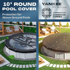 Yankee Diamond Series Pool Covers for Above Ground Pools | All-Weather, Windproof, Light 10ft Round Pool Cover w/ 4 Screw-In Pegs, 4 Ropes | 3 Mounting Methods, Strong Fastenings for Triple Protection