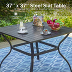 PHI VILLA 5-Piece Outdoor Dining Set, 4 Steel Metal Swivel Patio Chairs & 1 Square Dining Table, Paperclip Pattern Back, Classic Black