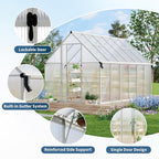 8X12 ft Polycarbonate Greenhouse with Aluminum Frame, Polycarbonate Greenhouse for Outdoors, Greenhouses with Ventilation and Rain Gutter, Aluminum Large Walk-in Greenhouses for Outside