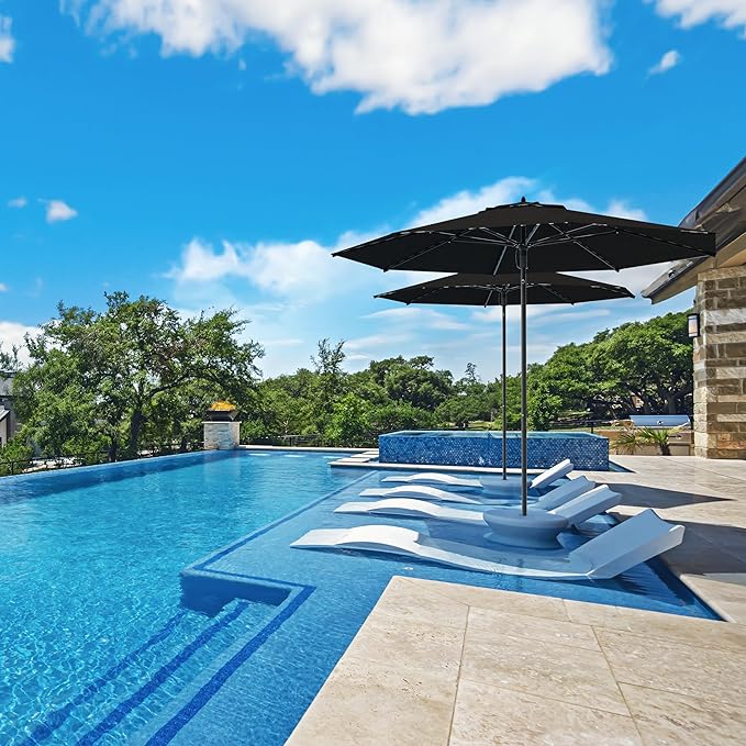 Midtown Umbrellas The Wooden 10 Feet Patio Umbrella With Sunbrella Spectrum Carbon Acrylic Fabric - Aluminum Frame Market Umbrella For Backyard, Deck, Garden, Pool - Wooden Pole